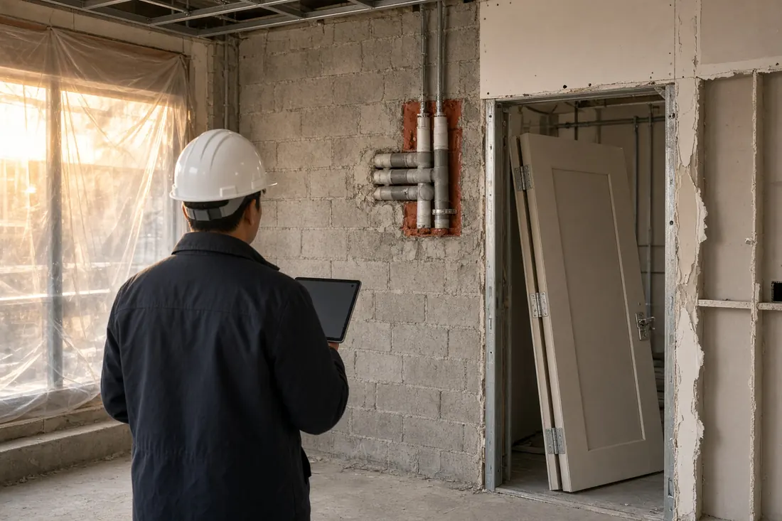 Progressive inspection on a live site before fire-stopping and doors are concealed