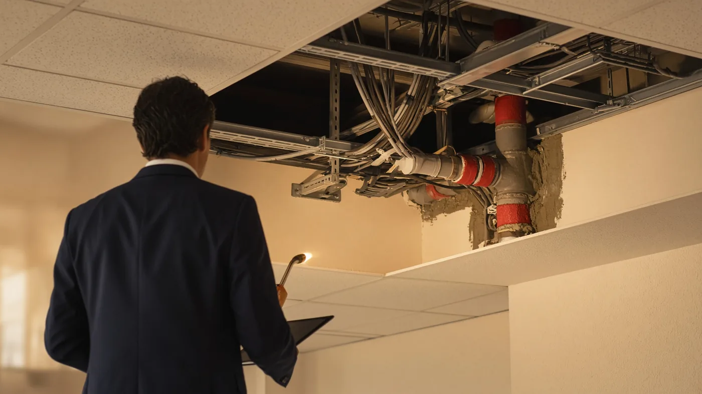 Inspecting fire stopping around services in an open ceiling